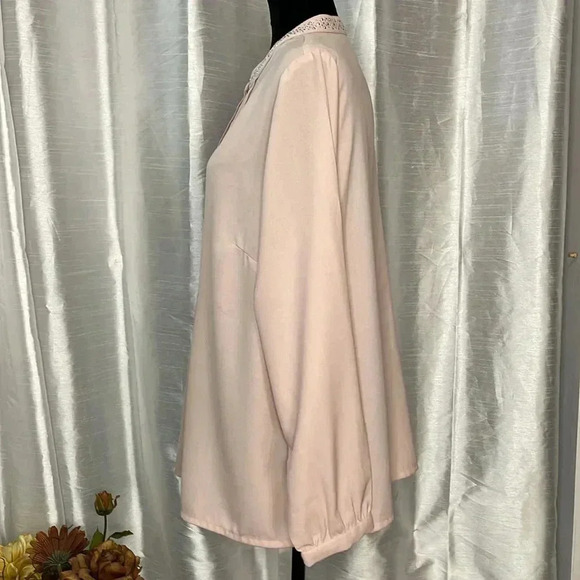 Fair Lady Women’s 14 Light Pink Embellished Pleated Button Up Long Sleeve Blouse - Picture 5 of 9